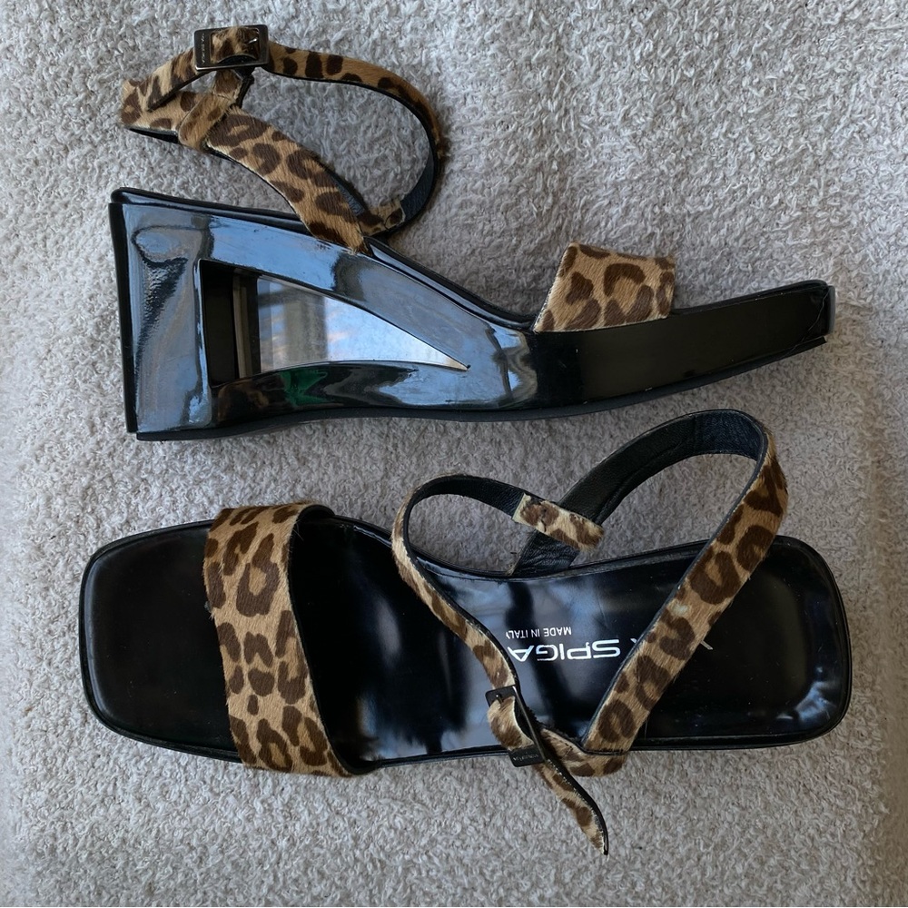 Women’s Vintage Via Spiga Made in Italy Size 7.5 Black Brown cheetah Wedge